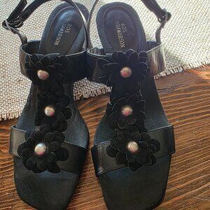 Ros Hommerson Black Suede Wedge Sandals Size 7
